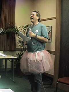 Ian Sorensen in a pink tutu